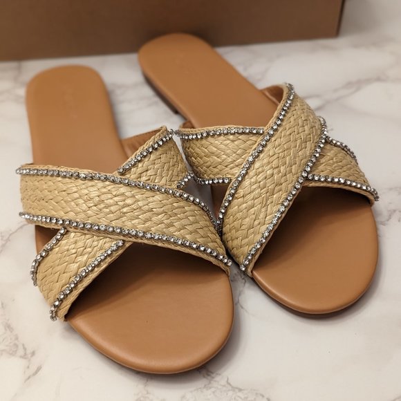 J. Crew Factory Shoes Jcrew Factory Raffia Crisscross Slide Sandals